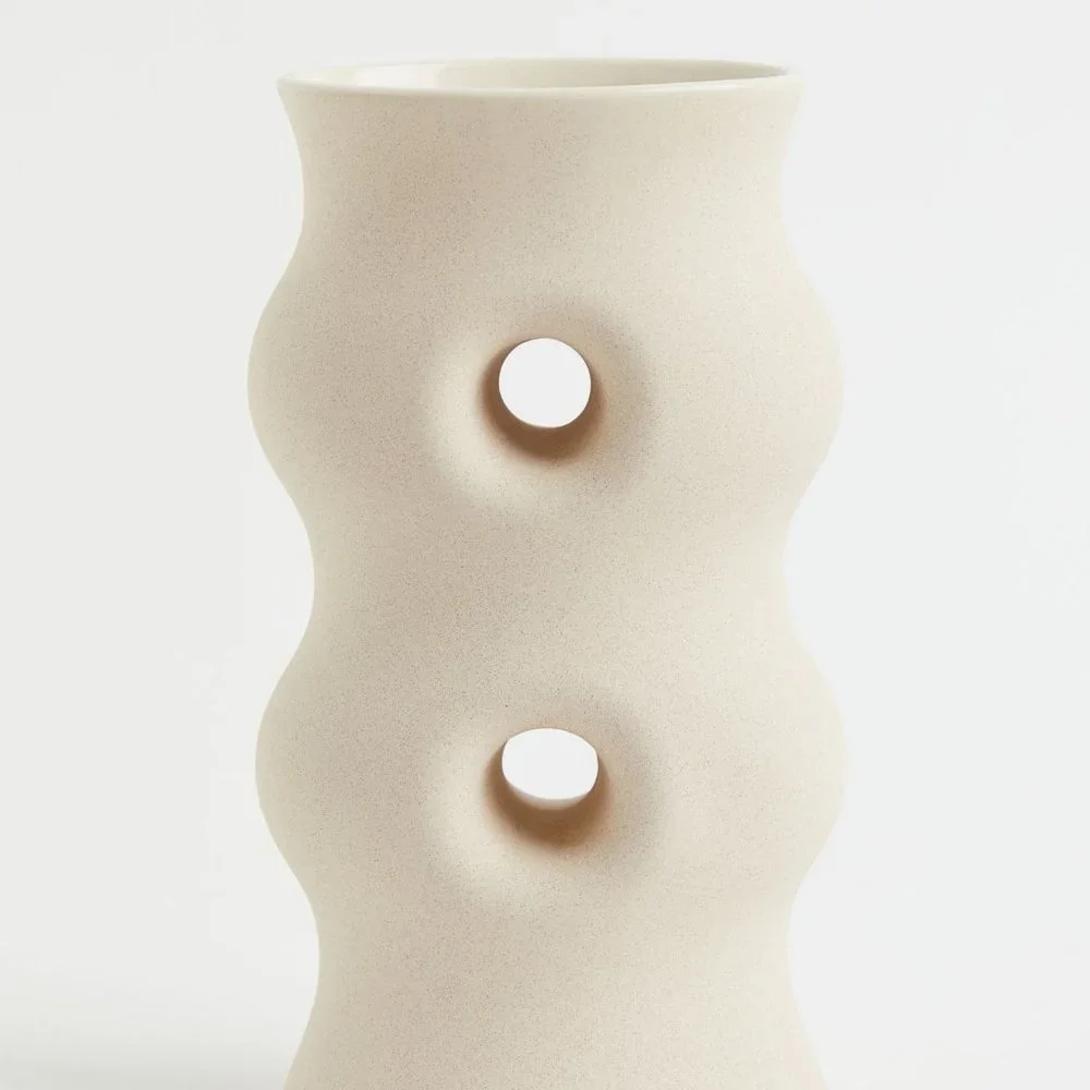 New West Elm Large Cream Stoneware Abstract Ceramic Planter Flower Vase Décor